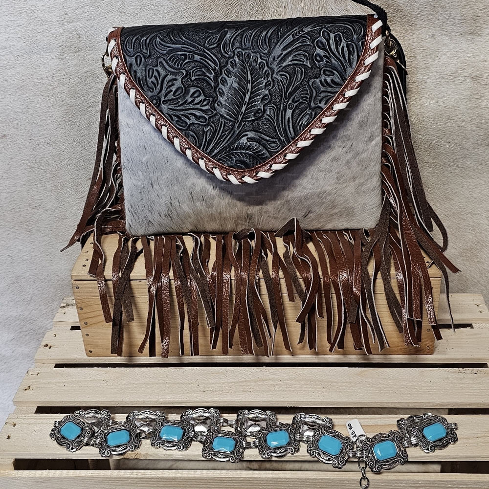 Purse cow hair leather 100% hand made Bandolera rangel design